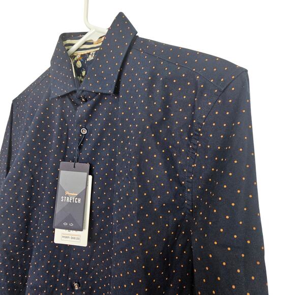 NEW Cactus Man Ricky Singh Dress Shirt Blue Orange Polka Dot Men M Collared - Picture 5 of 9